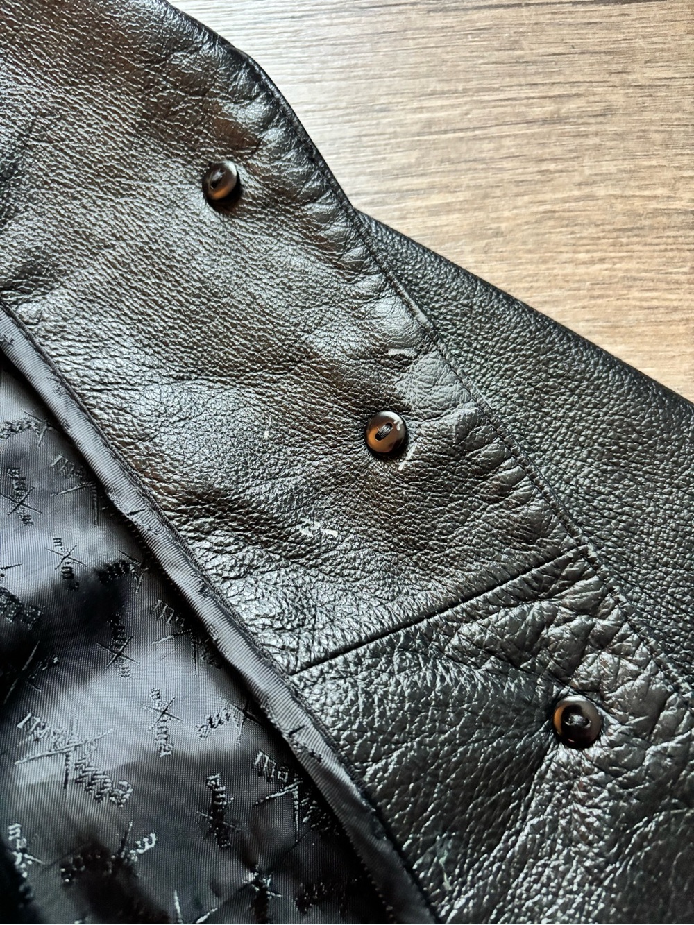 Maxima Black Leather Button-Front Jacket; NO Zipper Pull - Picture 13 of 16